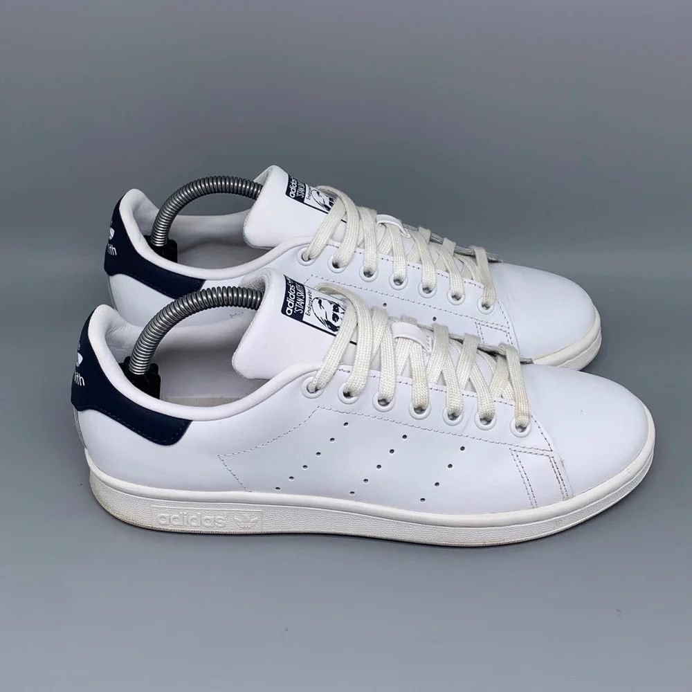 Adidas Stan Smith White Navy Leather Tennis Shoes M20325‎ Men’s Sz 8